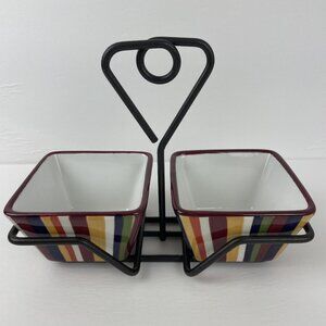 Pampered Chef Simple Additions Striped Dip Sauce Serving Bowls with Stand